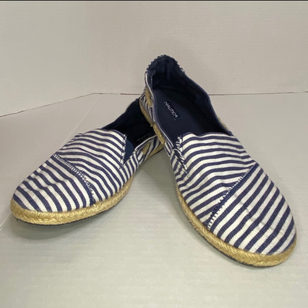 Nautica Blue/White Striped Espadrille Flat Slip-Ons